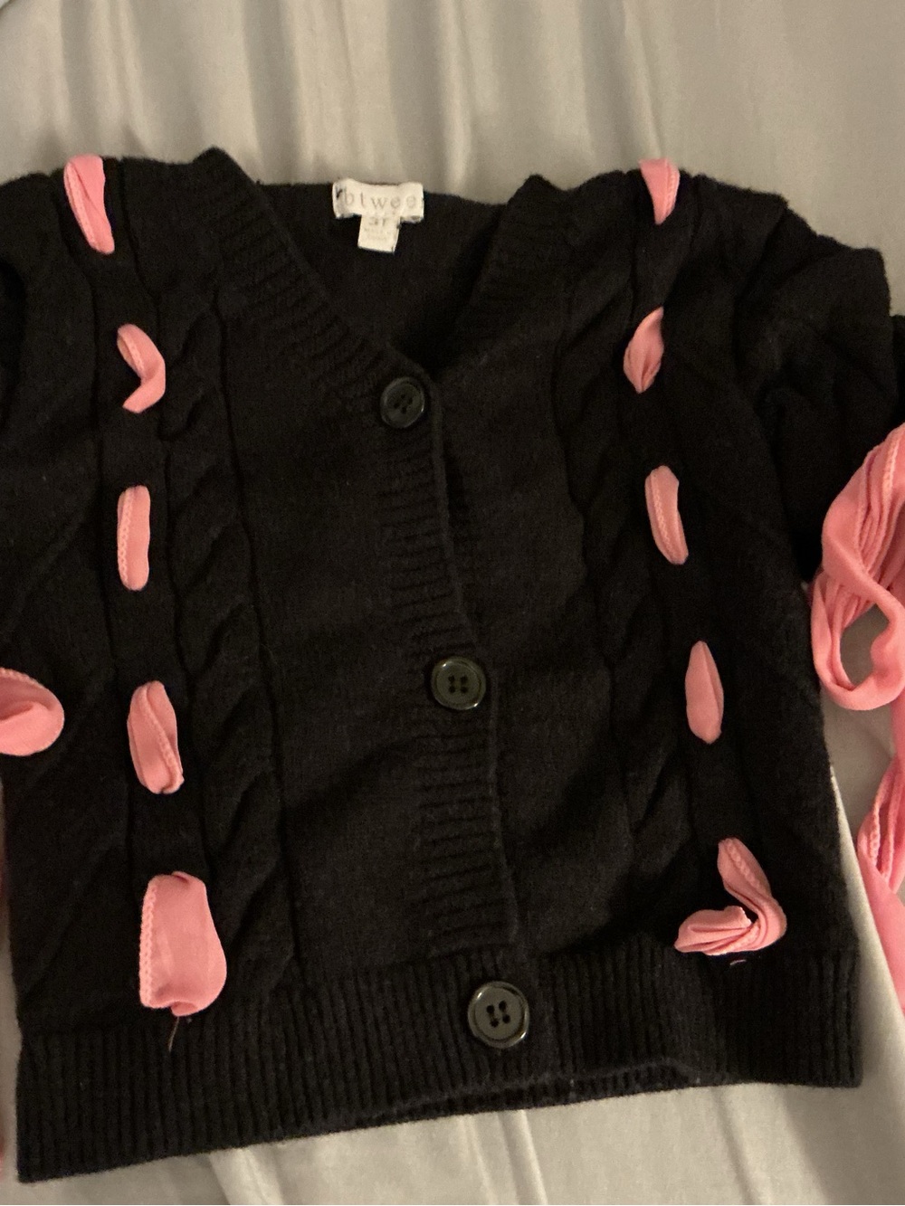 Black Kids Cardigan with Pink Ribbon Accents
